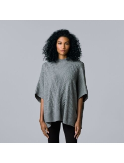 Cable-Knit Mockneck Poncho Sweater