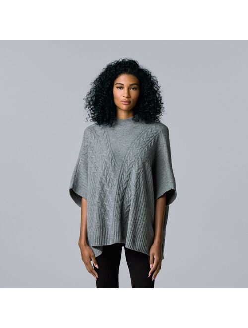 Women's Simply Vera Vera Wang Cable-Knit Mockneck Poncho Sweater