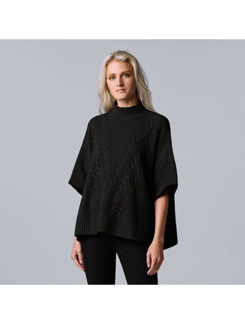 Women's Simply Vera Vera Wang Cable-Knit Mockneck Poncho Sweater