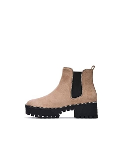 Spiky Combat Ankle Boots for Women, Platform Boots with Chunky Block Heels, Studded Chelsea Boots for Women