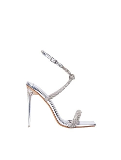 Women Rhinestone Clear High Heel Sandals