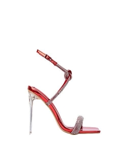 Women Rhinestone Clear High Heel Sandals