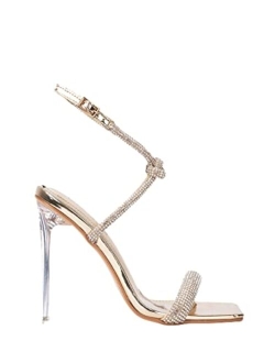 Women Rhinestone Clear High Heel Sandals