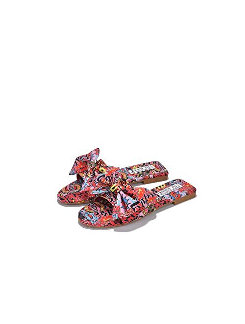 Cape Robbin Dane Flat Sandals Slides for Women, Womens Mules Slip On Shoes with Bow