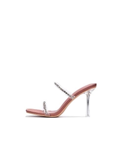 Jayana Sexy Stiletto High Heels for Women, Transparent Square Open Toe Shoes Heels