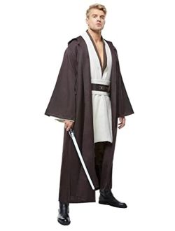 Cosplaysky Adult Outfit for Jedi Costume Halloween Robe Tunic Hooded Uniform