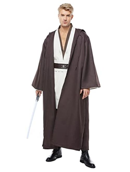 Cosplaysky Adult Outfit for Jedi Costume Halloween Robe Tunic Hooded Uniform