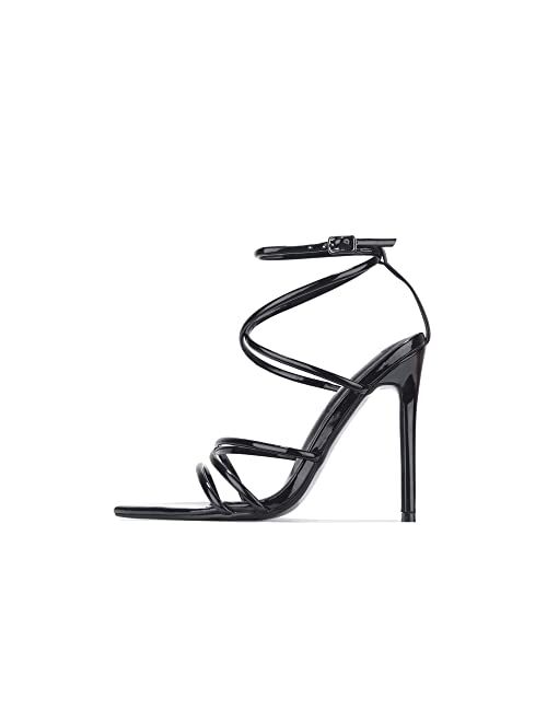 Cape Robbin Women's Strappy Pointy Open Toe Ankle Strap Stiletto Sandal-Ada