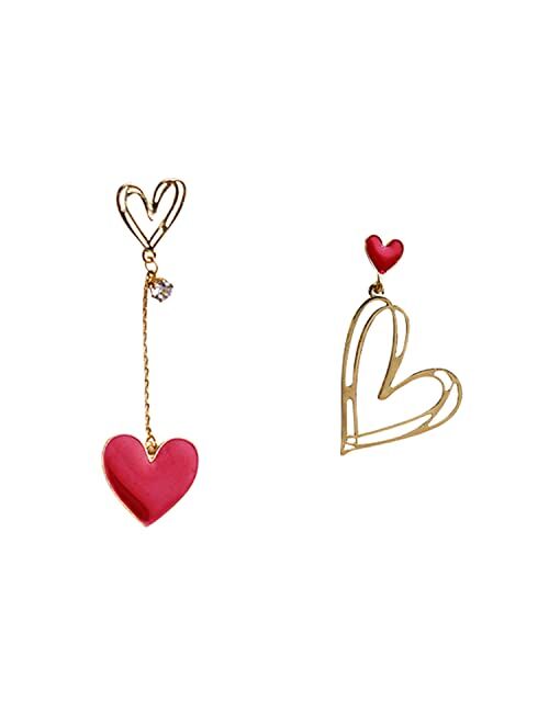 Just Follow Gold Plated Mismatch Asymmetry Heart Drop Dangle Earrings Stud, Love Dangly Earrings for Women Girls