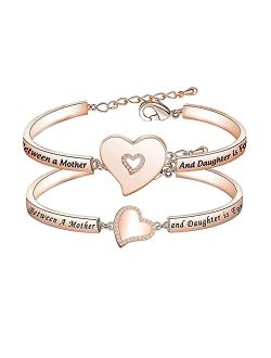LQRI Mother and Daughters Bracelet Set The Love Between Mother and Daughter is Forever Matching Cutout Heart Bracelets for Mom and Daughter Jewelry