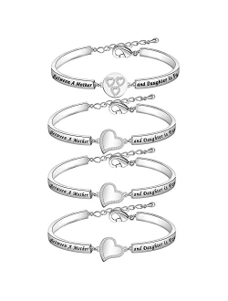 LQRI Mother and Daughters Bracelet Set The Love Between Mother and Daughter is Forever Matching Cutout Heart Bracelets for Mom and Daughter Jewelry
