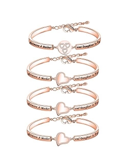 LQRI Mother and Daughters Bracelet Set The Love Between Mother and Daughter is Forever Matching Cutout Heart Bracelets for Mom and Daughter Jewelry