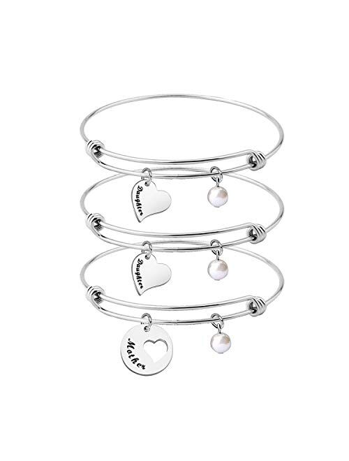 CHOORO Mother Daughter Heart Cutout Bracelet Set of 2/3/4 Mom and Me Jewelry