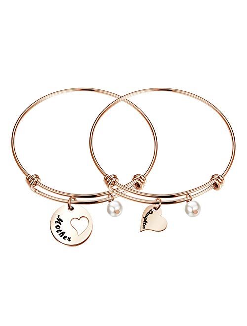 CHOORO Mother Daughter Heart Cutout Bracelet Set of 2/3/4 Mom and Me Jewelry