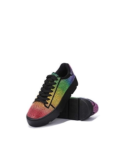 Euro Flatform Sneakers for Women, Fashion Sneaker Shoes for Women with Faux Rhinestones
