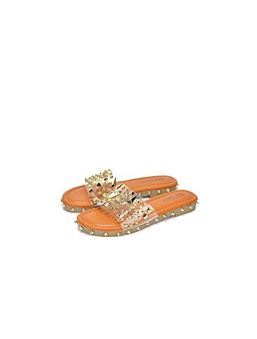 Cape Robbin Tonie Sandals Slides for Women, Studded Womens Mules Slip On Shoes