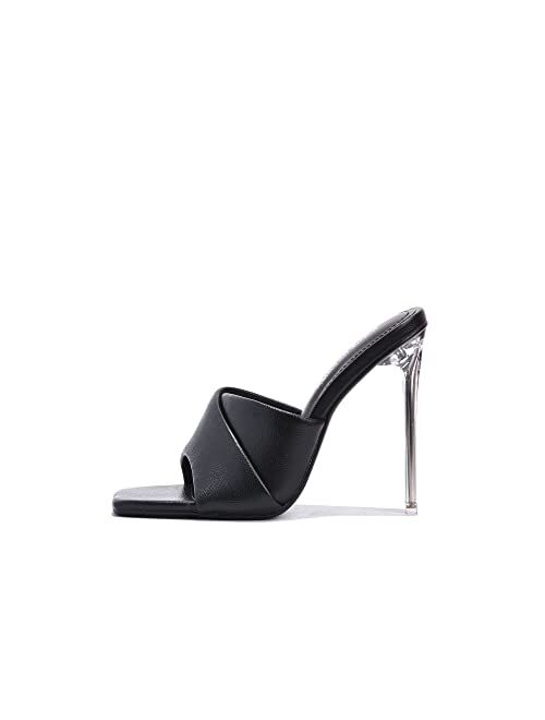 Cape Robbin Talulla Sexy Clear Stiletto High Heels for Women, Square Open Toe Shoes Heels