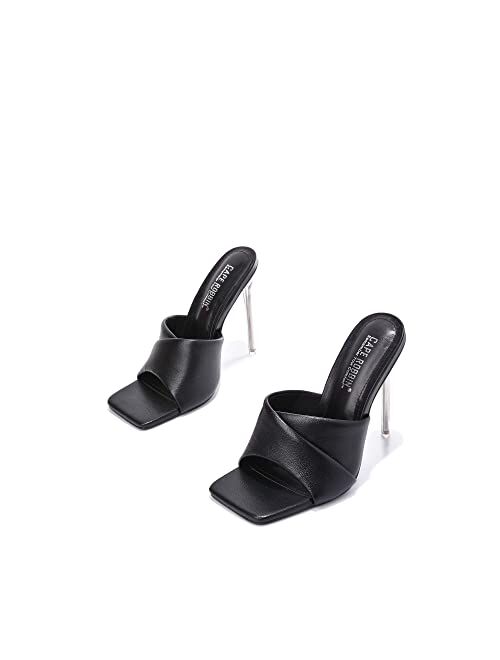 Cape Robbin Talulla Sexy Clear Stiletto High Heels for Women, Square Open Toe Shoes Heels