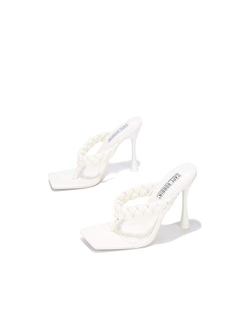 Cape Robbin Tibi Sexy High Heels for Women, Woven T-Strap Shoes Heels with Square Open Toe