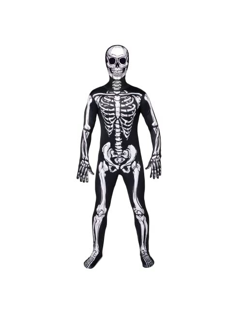 Spooktacular Creations Halloween Men Realistic Skeleton Costume Realistic Skull Bodysuit with Hood for Adult Halloween Dress Up Party-S