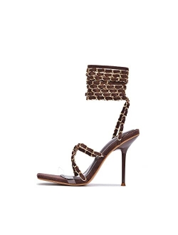 Hani Sexy Woven High Heels for Women, Square Open Toe Shoes Heels