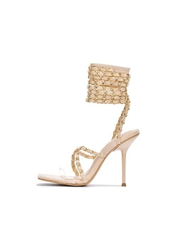 Hani Sexy Woven High Heels for Women, Square Open Toe Shoes Heels