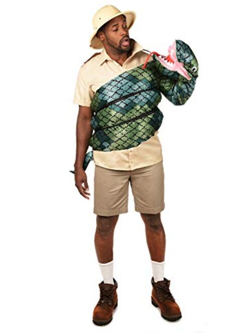 Tipsy Elves Funny Zoo Keeper Halloween Costume w/ Green Boa Constrictor Stuffed Animal Arm Puppet for Men - HAT NOT INCLUDED