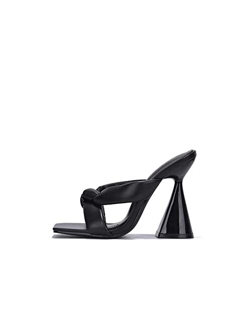 Cape Robbin Divi Sexy Twisted-Knot Heels for Women, Slip On Square Open Toe Heels