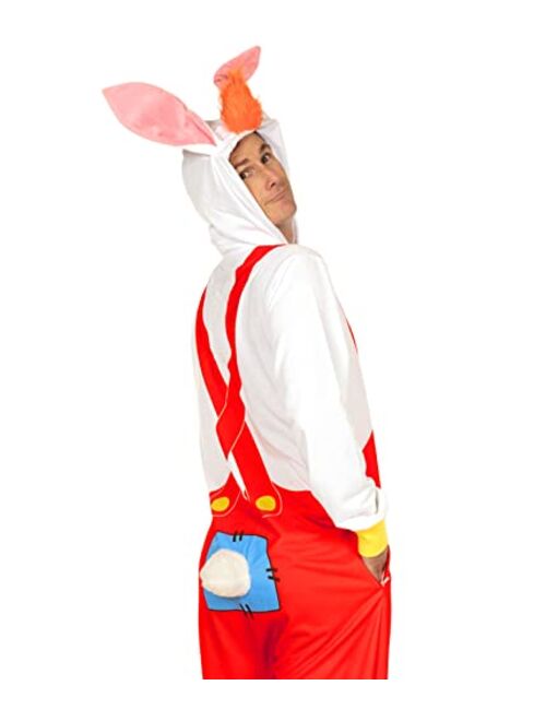 Tipsy Elves Mr. Rabbit Halloween Costume for Men - Red and White Adult Onesie Costume - Adjustable Bunny Ears and Bow Tie