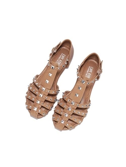 Elowyn Sandals Slides for Women, Studded Womens Mules Slip On Shoes