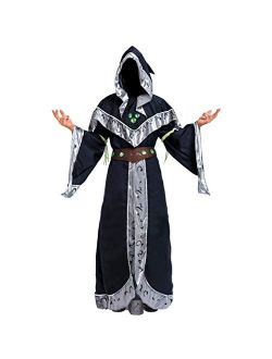 Mystical Dark Sorcerer Medieval Warlock w/Glow Arm Strings Halloween Costumes for Men