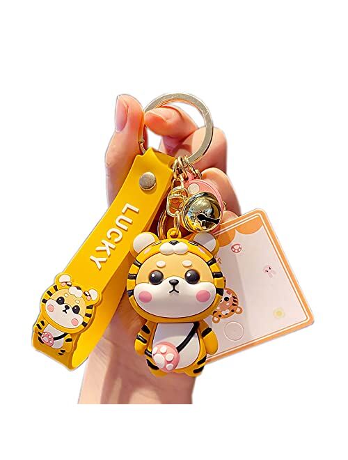 Generic HSYHERE Ladies Girl Cute PVC Shiba Inu Keychain Creative New Year Gift Animal Pendant Car Key Pendant Metal Key Ring