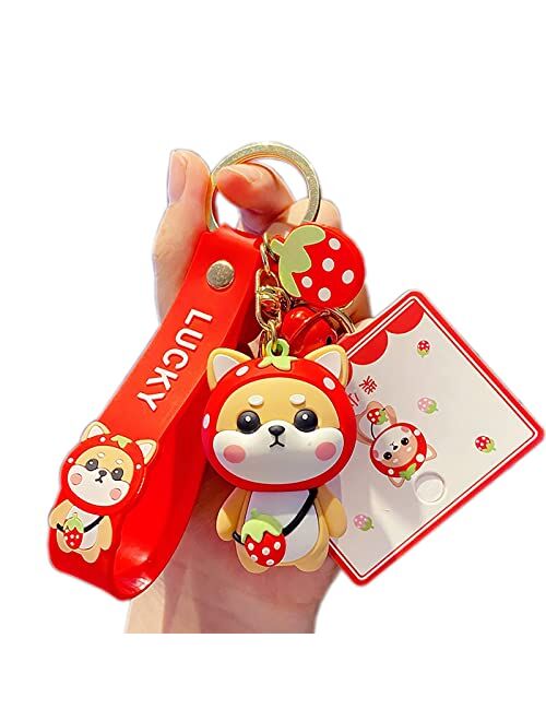 Generic HSYHERE Ladies Girl Cute PVC Shiba Inu Keychain Creative New Year Gift Animal Pendant Car Key Pendant Metal Key Ring