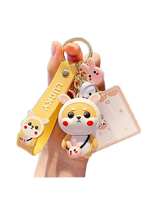 Generic HSYHERE Ladies Girl Cute PVC Shiba Inu Keychain Creative New Year Gift Animal Pendant Car Key Pendant Metal Key Ring