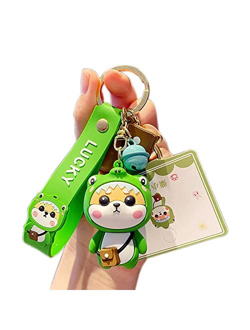 Generic HSYHERE Ladies Girl Cute PVC Shiba Inu Keychain Creative New Year Gift Animal Pendant Car Key Pendant Metal Key Ring