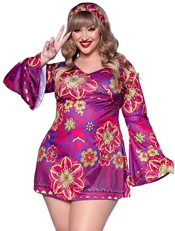 Women's 2 Pc Hippy Girl Flower Bell Sleeve Dress with Headband