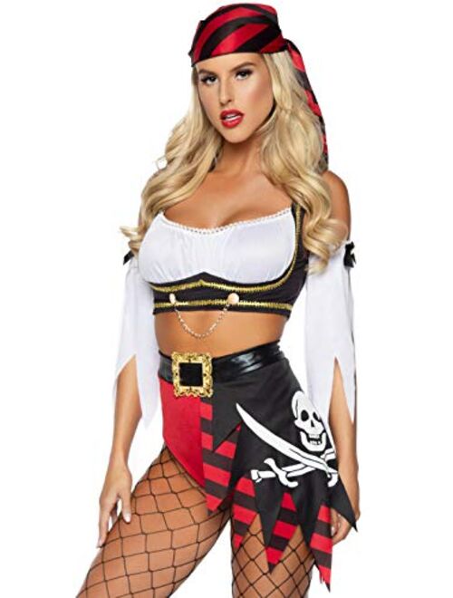 Leg Avenue Women's 4 Pc Wicked Pirate Wench Costume with Top, Sleeves, Scarf, Bottoms