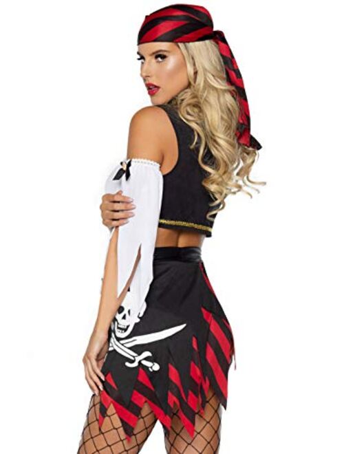 Leg Avenue Women's 4 Pc Wicked Pirate Wench Costume with Top, Sleeves, Scarf, Bottoms