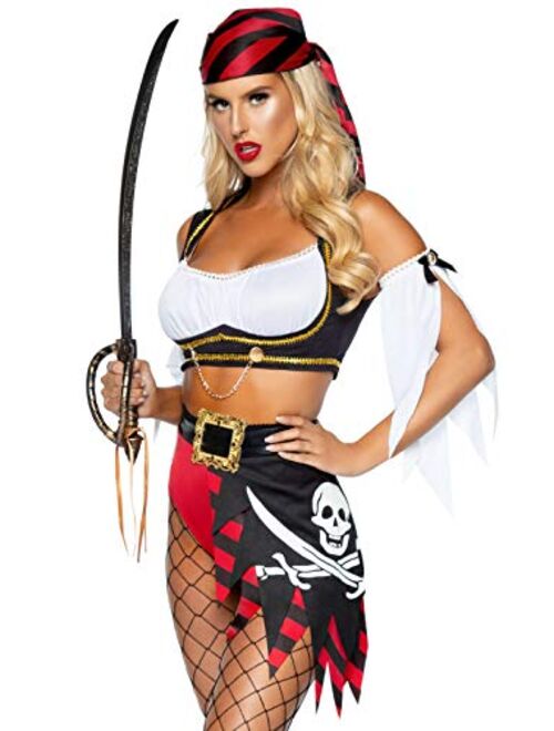 Leg Avenue Women's 4 Pc Wicked Pirate Wench Costume with Top, Sleeves, Scarf, Bottoms