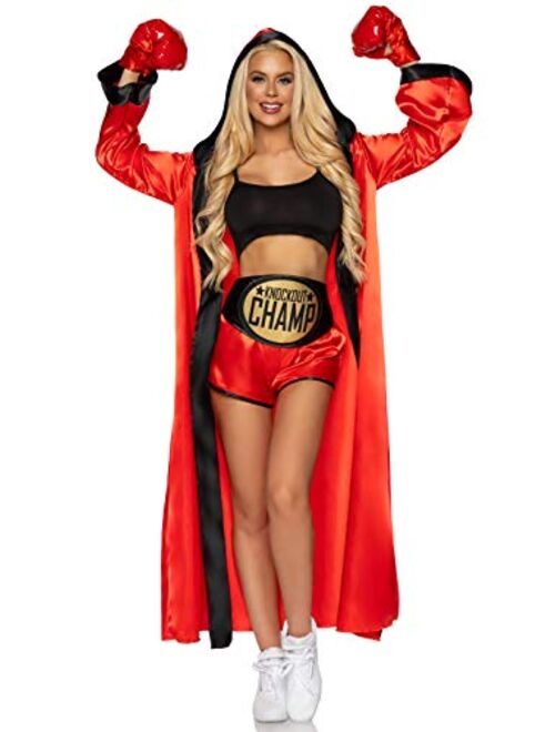 Leg Avenue Women's 5 Pc Knockout Champ Boxer Costume with Bandeau Top, Shorts, Hooded Robe, Belt, Gloves