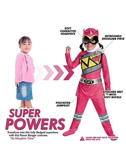 Disguise Pink Power Rangers Costume for Toddlers. Official Licensed Pink Ranger Dino Charge Classic Power Ranger Suit with Mask