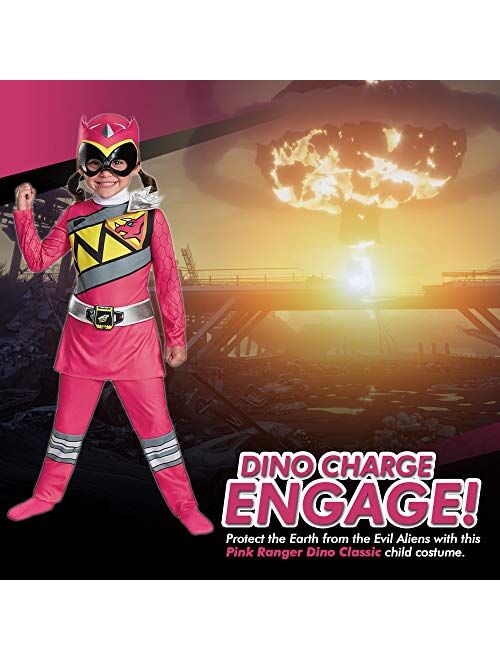 Disguise Pink Power Rangers Costume for Toddlers. Official Licensed Pink Ranger Dino Charge Classic Power Ranger Suit with Mask