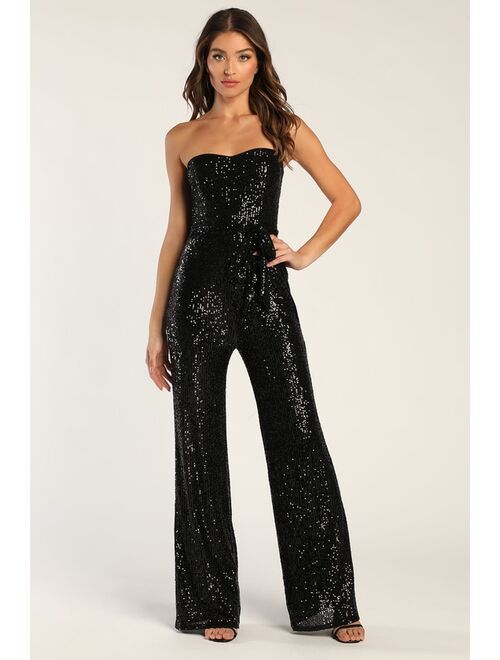 Buy Lulus Flirty Moves Black Sequin Strapless Wide-Leg Jumpsuit online ...