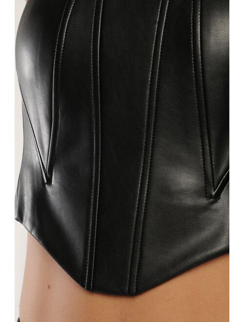 Lulus Effortless Babe Black Vegan Leather Bustier Crop Top