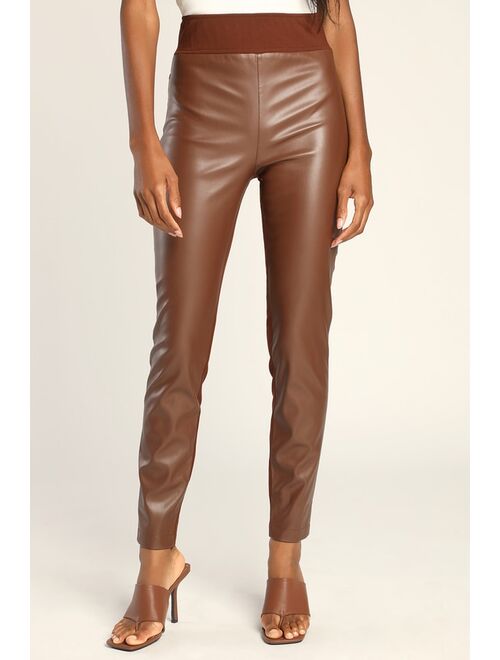 Lulus Party in the Front Dark Brown Vegan Leather Leggings