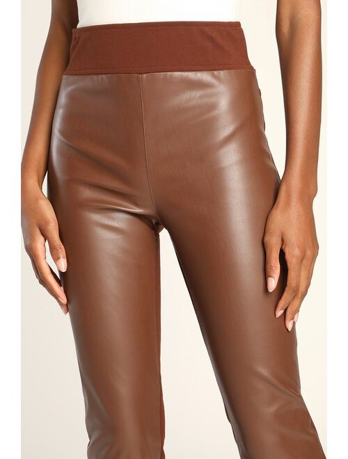 Lulus Party in the Front Dark Brown Vegan Leather Leggings