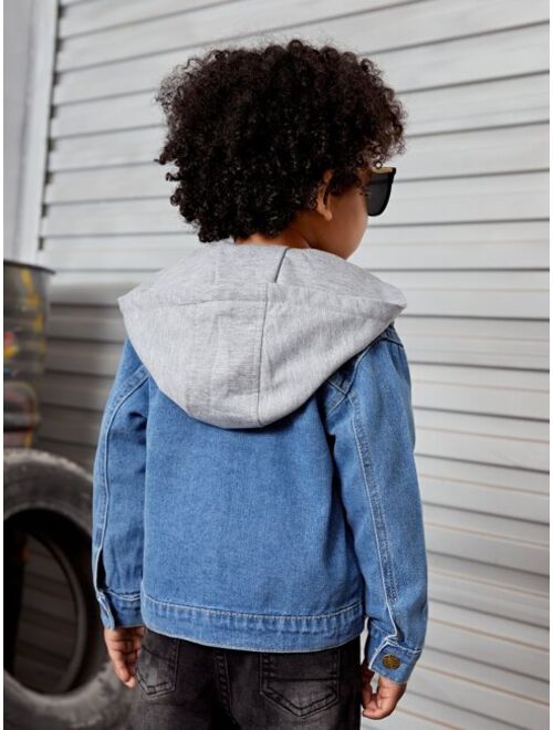 Shein Toddler Boys Flap Pocket Hooded 2 In 1 Denim Jacket