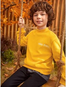 Boys Mock Neck Letter Embroidery Pullover