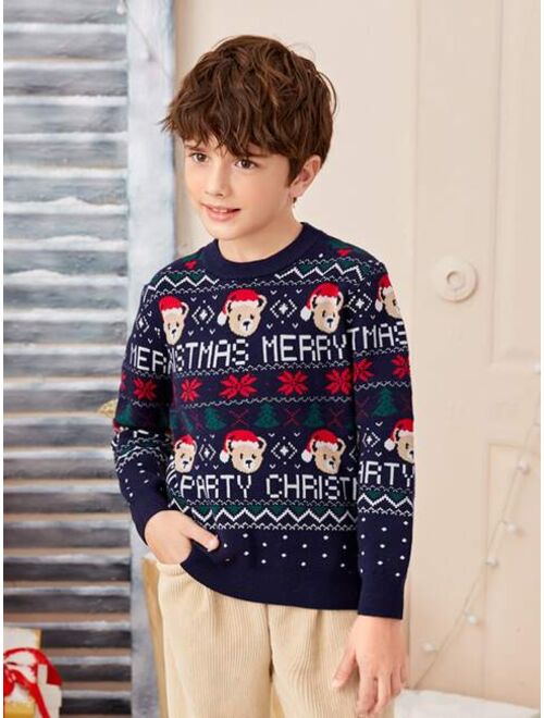 SHEIN Boys Christmas & Cartoon Pattern Sweater