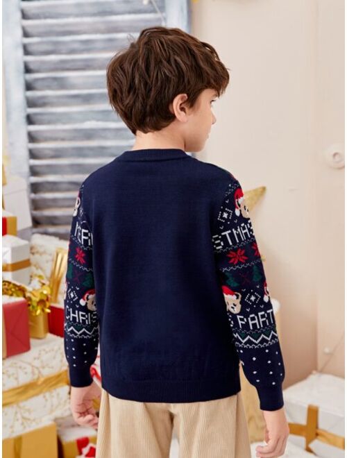 SHEIN Boys Christmas & Cartoon Pattern Sweater